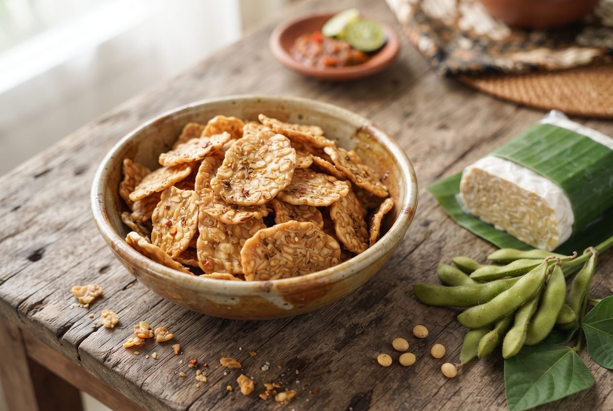 Tempeh chips made with Indonesian soy
